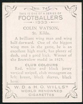 1933 Wills's Victorian Footballers (Large) #74 Colin Watson Back